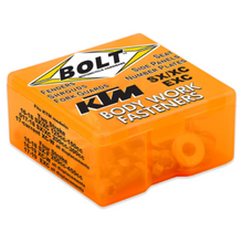 Load image into Gallery viewer, Orange box of KTM body fasteners with &#39;Bolt&#39; branding on a white background